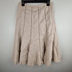 Katherine Barclay Womens Beige 100% Linen Ladder Stitch Size 4 A-Line Skirt Knee